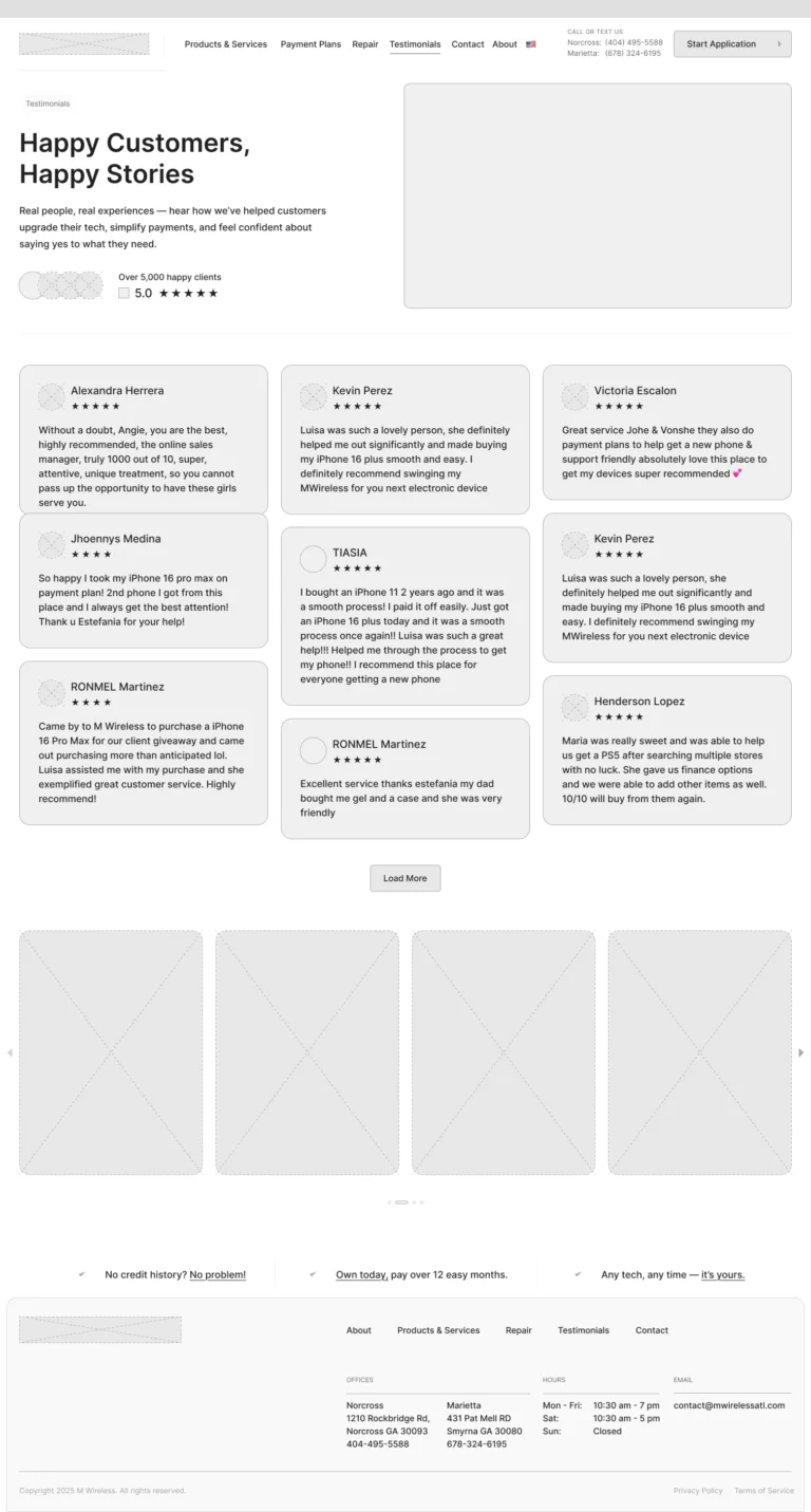 Testimonials — Wireframe